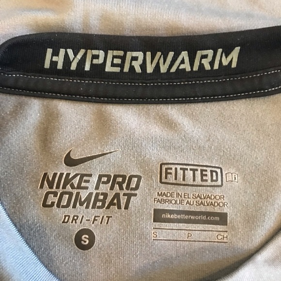 Men’s Crew Neck Nike Pro Combat Dry-fit Grey Fitted Hyperwarm Long sleeve Top - Picture 7 of 11